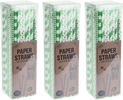 Excellent Houseware Papieren drinkrietjes - 300x - groen - 20 cm