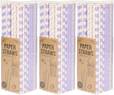 Excellent Houseware Papieren drinkrietjes - 300x - lila / paars - 20 cm