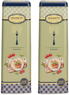 Excellent Houseware Pasta / spaghetti bewaarblik Nostagia - 2x - blauw - metaal - Italiaans - 10 x 8 x 20 cm