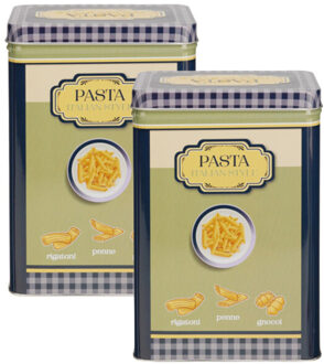 Excellent Houseware Pasta / spaghetti bewaarblik Nostagia - 2x - blauw - metaal - Italiaans - 13 x 9 x 18 cm