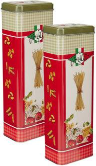 Excellent Houseware Pasta / spaghetti bewaarblik Nostagia - 2x - groen - metaal - Italiaans - 10 x 8 x 20 cm