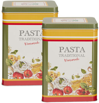 Excellent Houseware Pasta / spaghetti bewaarblik Nostagia - 2x - groen - metaal - Italiaans - 13 x 9 x 18 cm