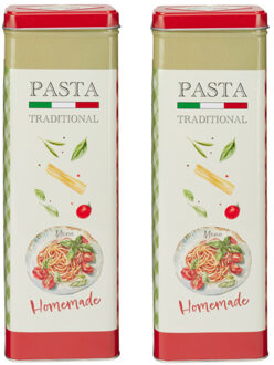 Excellent Houseware Pasta / spaghetti bewaarblik Nostagia - 2x - rood - metaal - Italiaans - 10 x 8 x 20 cm