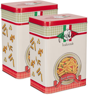 Excellent Houseware Pasta / spaghetti bewaarblik Nostagia - 2x - rood - metaal - Italiaans - 13 x 9 x 18 cm