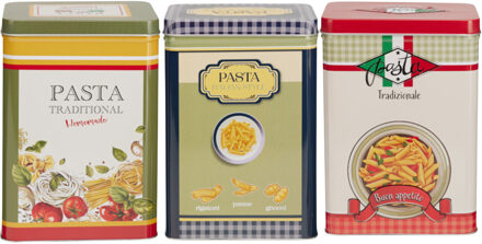 Excellent Houseware Pasta / spaghetti bewaarblik Nostagia - 3 stuks - metaal - Italiaans - 13 x 9 x 18 cm