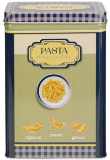 Excellent Houseware Pasta / spaghetti bewaarblik Nostagia - blauw - metaal - Italiaans - 13 x 9 x 18 cm - voorraadblik