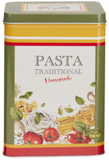 Excellent Houseware Pasta / spaghetti bewaarblik Nostagia - groen - metaal - Italiaans - 13 x 9 x 18 cm - voorraadblik
