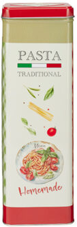 Excellent Houseware Pasta / spaghetti bewaarblik Nostagia - rood - metaal - Italiaans - 10 x 8 x 20 cm - voorraadblik