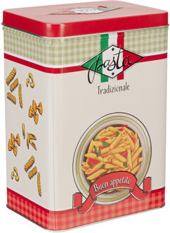 Excellent Houseware Pasta / spaghetti bewaarblik Nostagia - rood - metaal - Italiaans - 13 x 9 x 18 cm - voorraadblik