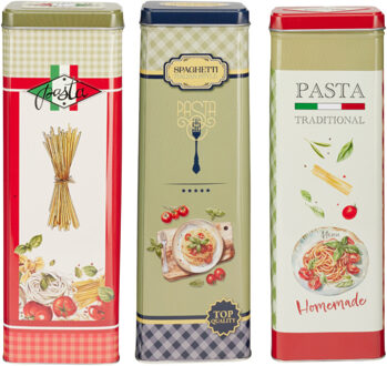 Excellent Houseware Pasta / spaghetti bewaarblik Nostagia set - 3 stuks - metaal - Italiaans - 10 x 8 x 20 cm