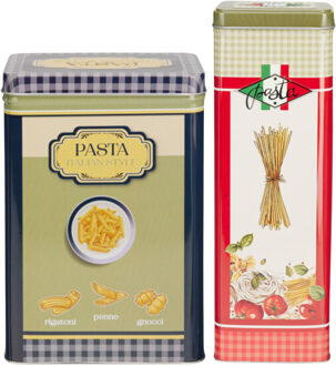 Excellent Houseware Pasta / spaghetti bewaarblik Nostagia set - blauw / groen - metaal - Italiaans - voorraadblik