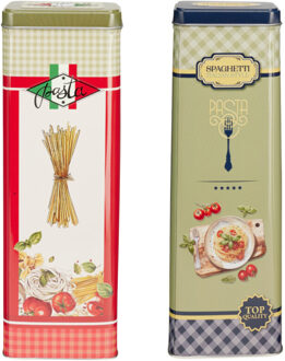 Excellent Houseware Pasta / spaghetti bewaarblik Nostagia set - blauw - metaal - Italiaans - 10 x 8 x 20 cm