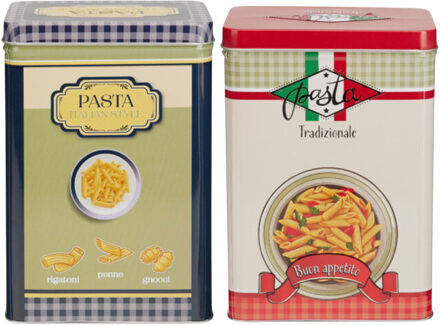 Excellent Houseware Pasta / spaghetti bewaarblik Nostagia set - blauw - metaal - Italiaans - 13 x 9 x 18 cm