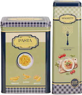 Excellent Houseware Pasta / spaghetti bewaarblik Nostagia set - blauw - metaal - Italiaans - voorraadblik
