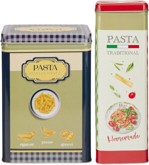 Excellent Houseware Pasta / spaghetti bewaarblik Nostagia set - blauw / rood - metaal - Italiaans - voorraadblik