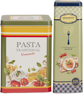 Excellent Houseware Pasta / spaghetti bewaarblik Nostagia set - groen / blauw - metaal - Italiaans - voorraadblik