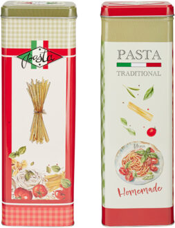 Excellent Houseware Pasta / spaghetti bewaarblik Nostagia set - groen - metaal - Italiaans - 10 x 8 x 20 cm