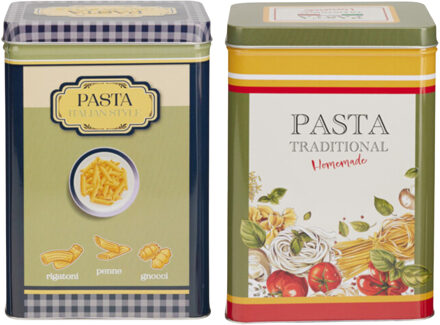 Excellent Houseware Pasta / spaghetti bewaarblik Nostagia set - groen - metaal - Italiaans - 13 x 9 x 18 cm