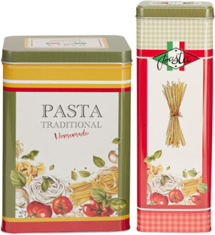 Excellent Houseware Pasta / spaghetti bewaarblik Nostagia set - groen - metaal - Italiaans - voorraadblik