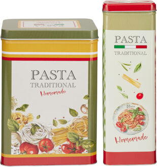 Excellent Houseware Pasta / spaghetti bewaarblik Nostagia set - groen / rood - metaal - Italiaans - voorraadblik