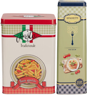 Excellent Houseware Pasta / spaghetti bewaarblik Nostagia set - rood / blauw - metaal - Italiaans - voorraadblik