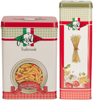 Excellent Houseware Pasta / spaghetti bewaarblik Nostagia set - rood / groen - metaal - Italiaans - voorraadblik