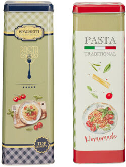 Excellent Houseware Pasta / spaghetti bewaarblik Nostagia set - rood - metaal - Italiaans - 10 x 8 x 20 cm