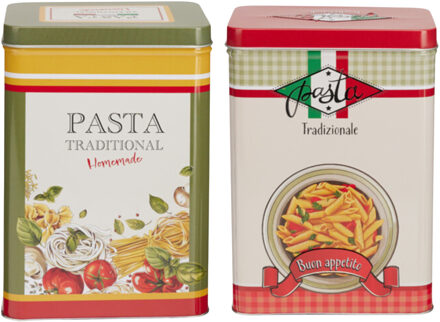 Excellent Houseware Pasta / spaghetti bewaarblik Nostagia set - rood - metaal - Italiaans - 13 x 9 x 18 cm
