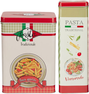 Excellent Houseware Pasta / spaghetti bewaarblik Nostagia set - rood - metaal - Italiaans - voorraadblik
