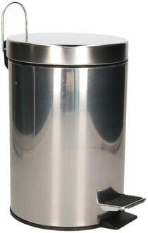 Excellent Houseware Pedaalemmer - vuilnisbak - 3 liter - zilver - RVS - 17 x 25 cmA - Pedaalemmers Zilverkleurig
