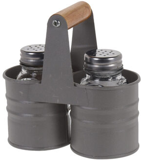 Excellent Houseware Peper en zout strooier set in houder - glas/metaal - 6 x 13 cm