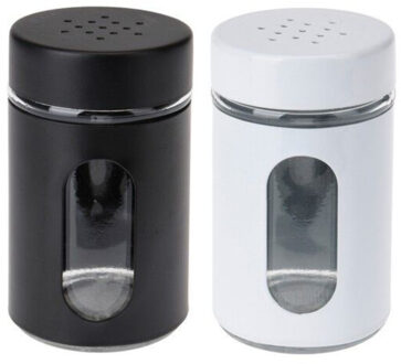 Excellent Houseware Peper- en Zoutstrooier set - glas - zwart en wit - 94 ml