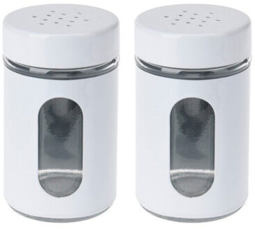 Excellent Houseware Peper / Zoutstrooier - 2x - glas - wit - 94 ml - Kruidenstrooier - Specerijen po