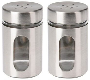 Excellent Houseware Peper / Zoutstrooier - 2x - glas - zilver - 94 ml - Kruidenstrooier - Specerijen