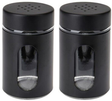 Excellent Houseware Peper / Zoutstrooier - 2x - glas - zwart - 94 ml - Kruidenstrooier - Specerijen