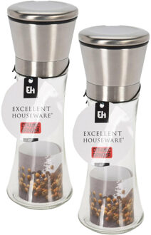 Excellent Houseware Pepermolen en zoutmolen - glas/rvs - Instelbare maalgraad - keramische maler - peper