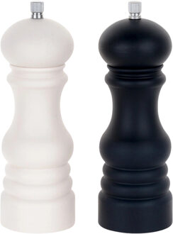 Excellent Houseware Pepermolen/zoutmolen set - kunststof - zwart/wit - 17 cm - keuken