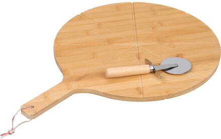 Excellent Houseware Pizza Set 2-delig Bamboe Snijplank + Pizzasnijder bruin