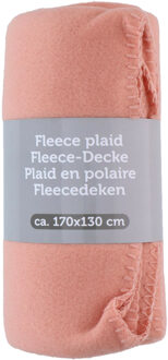 Excellent Houseware Polyester fleece deken/dekentje/plaid 170 x 130 cm zalm roze - Plaids