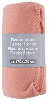 Excellent Houseware Polyester fleece deken/dekentje/plaid 170 x 130 cm zalm roze - Plaids