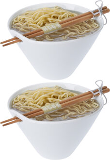 Excellent Houseware Ramen bowl - 2x - inclusief chopsticks - porselein - noodle kom set