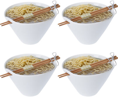 Excellent Houseware Ramen bowl - 4x - inclusief chopsticks - porselein - noodle kom set
