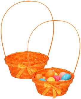 Excellent Houseware Rieten mandje met hengsel - 2x - oranje - 21 x 39 cm - Opbergen - Paaseieren mandje