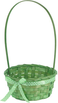 Excellent Houseware Rieten mandje met hengsel - groen - 21 x 39 cm - Opbergen - Paaseieren mandje