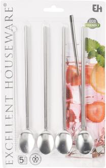 Excellent Houseware Rietjes rvs met lepel zilver