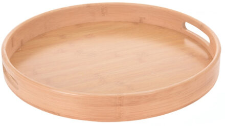 Excellent Houseware Rond serveer dienblad van bamboe hout 40 x 5 cm - Dienbladen Bruin