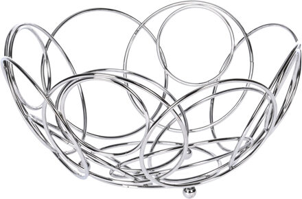 Excellent Houseware ronde fruitschaal - zilver - 26 cm - metaal - Fruitschalen - Fruitmanden