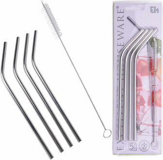 Excellent Houseware RVS drinkrietjes - cocktailrietjes - 16x stuks - met reinigingsborstel