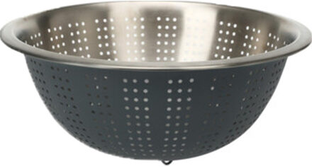 Excellent Houseware RVS keuken vergiet/zeef - afgieten etenswaren - antraciet - 27 x 12.5 cm