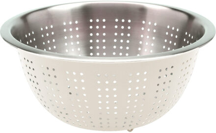 Excellent Houseware RVS keuken vergiet/zeef - afgieten etenswaren - creme wit - 24 x 11 cm
